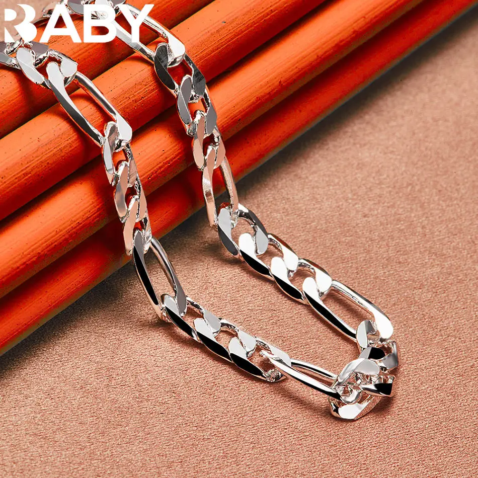 

URBABY 925 Sterling Silver 8mm Chain Necklace For Women and Men Fashion Jewelry Basic Classic Grace Party Accessories Gift