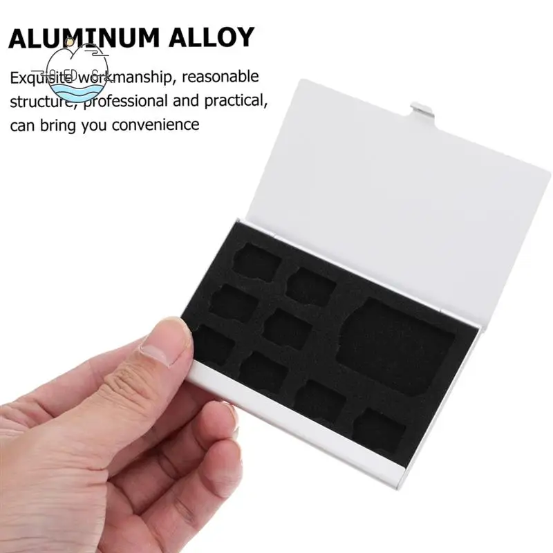 

AED6-9-Slot Memory Card Storage Box Mini Memory Card Holder Case Aluminum Alloy Shell For 8 TF Cards And 1 SD Cards