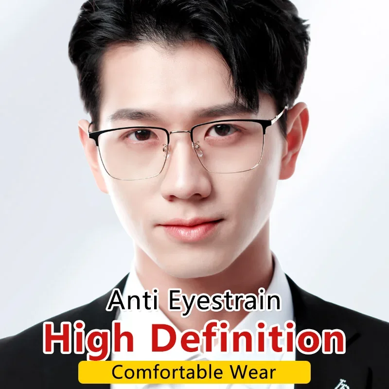 Progressive Multifocal Reading Glasses Blue Light Blocking Men,Large Oversized Metal Frame,  Computer Readers Anti UV/Eyestrain