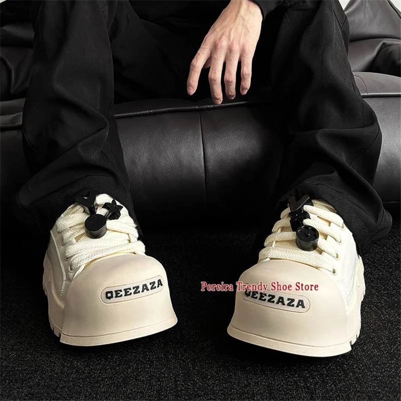 

Trendy Thick Soled Men's Sports Shoes Summer Versatile Big Toe Lace-Up Casual Sneakers Solid Height Increasing Board Shoes