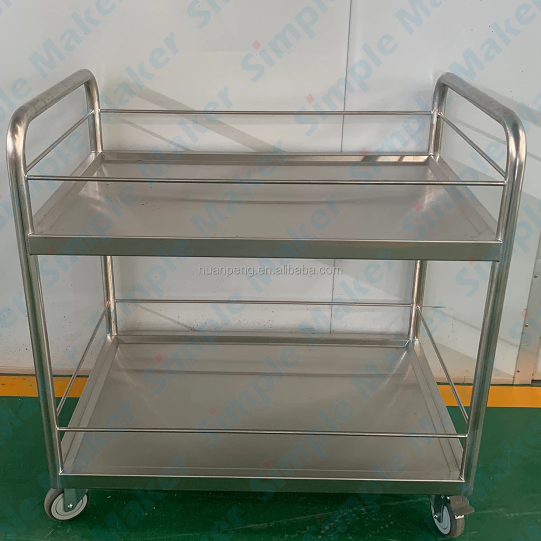 Stainless Steel 304 Two Shelves Medical Instrument Laboratory Hospital Trolley Cart