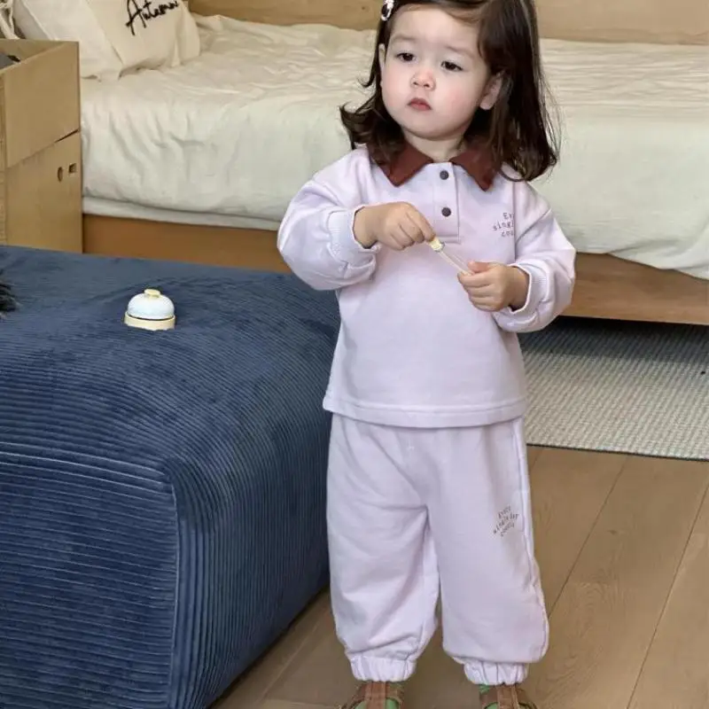 

2025 Autumn New Baby Long Sleeve Clothes Set Infant Girl Lapel Letter Sweatshirt + Sweat Pants 2pcs Suit Kids Toddler Casual Set