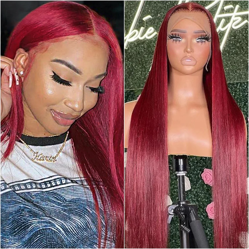 

Бордовый Прозрачный 13x4 Парик из натуральных волос на кружеве 99J Прямые цветные 13x6 hd Бразильские парики на кружеве для женщин 32 40 дюймов