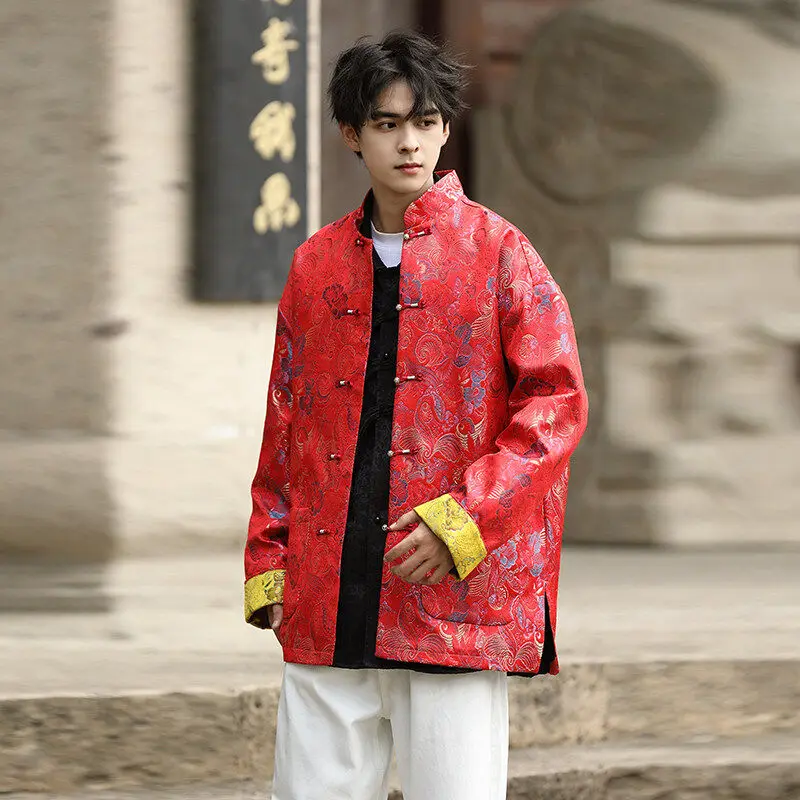 

Новый китайский костюм Sle Tang, мужской осенний ветрозащитный костюм большого размера, верхняя одежда на пуговицах Hanfu, ретро Zhongan Jaet, молодежный модный уличный...