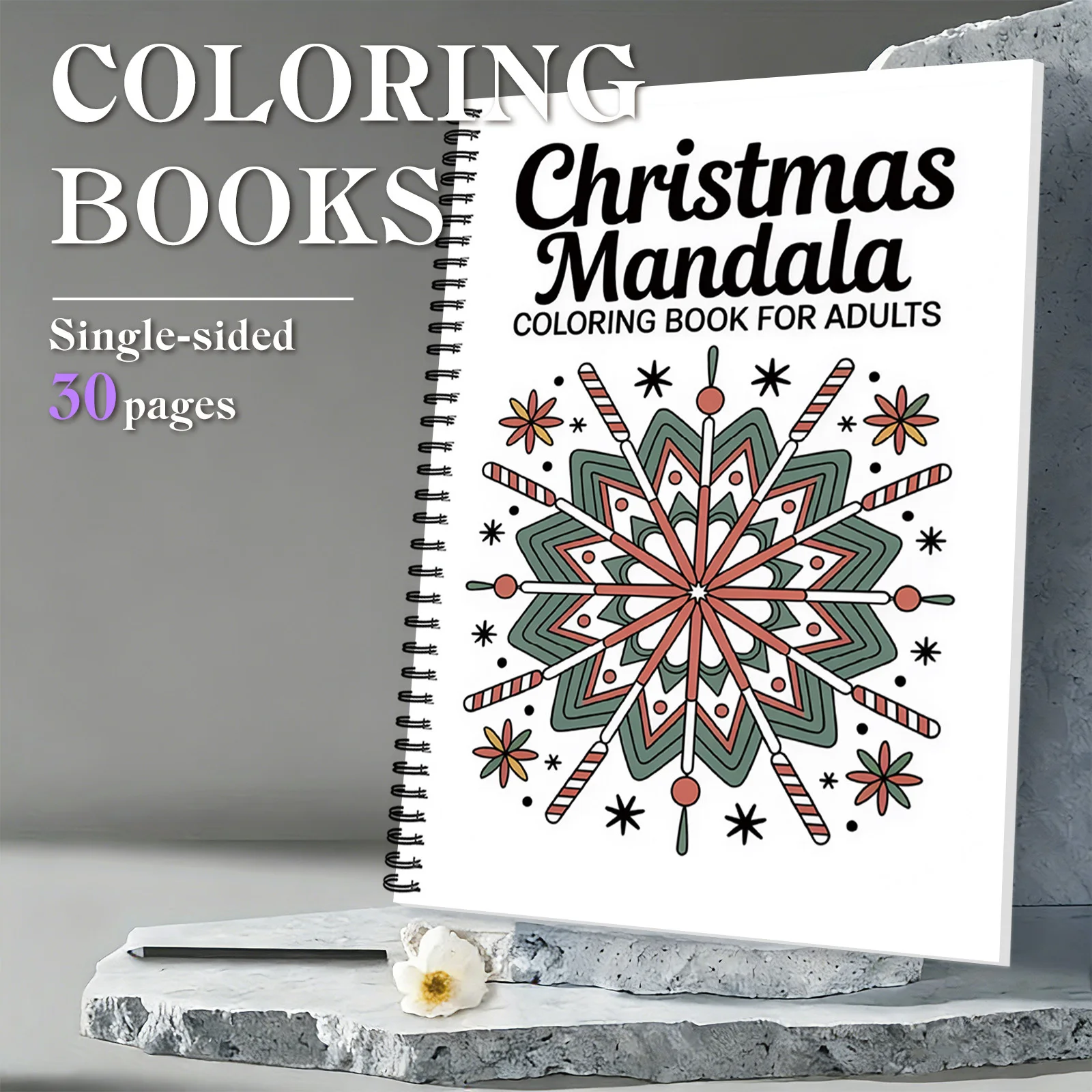 

1PC Drawing Books, Festive Snowflake Christmas Mandala-Themed Spiral Christmas Mandala Colouring Book For Adults