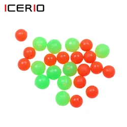 ICERIO 100PCS/Lot  Premium Red and Green Color Round Soft Sinking Luminous Beads Fishing Glow Fluorescent Rubber Beans