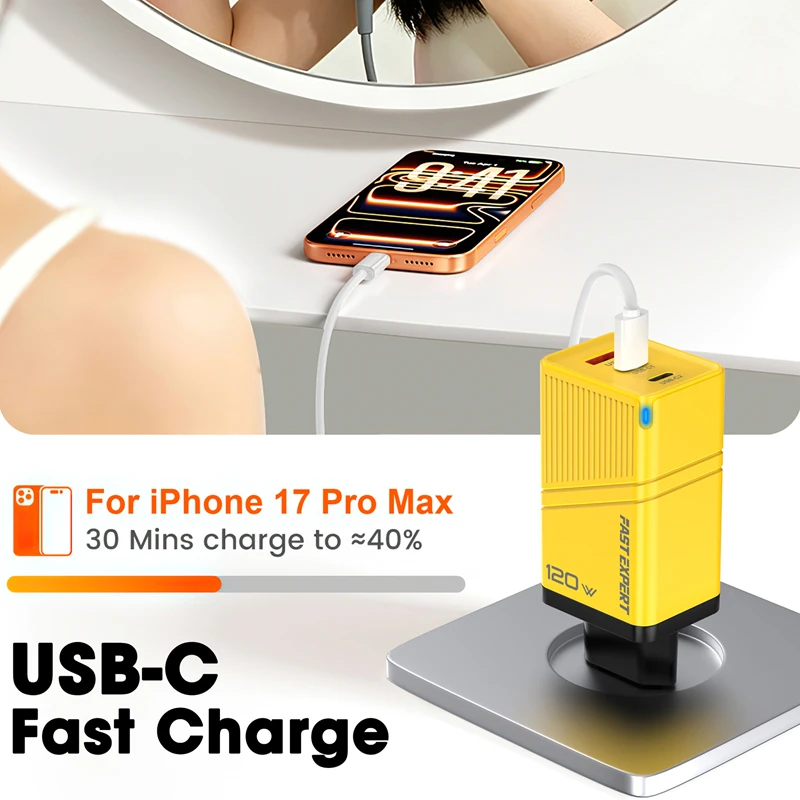 Lenovo 120W Ladegerät mit USB 2PD ACC Multi-Port Schnellladeadapter EU US UK Stecker für Xiaomi Huawei iPhone 18 17 16promax 2026 – Detail 2