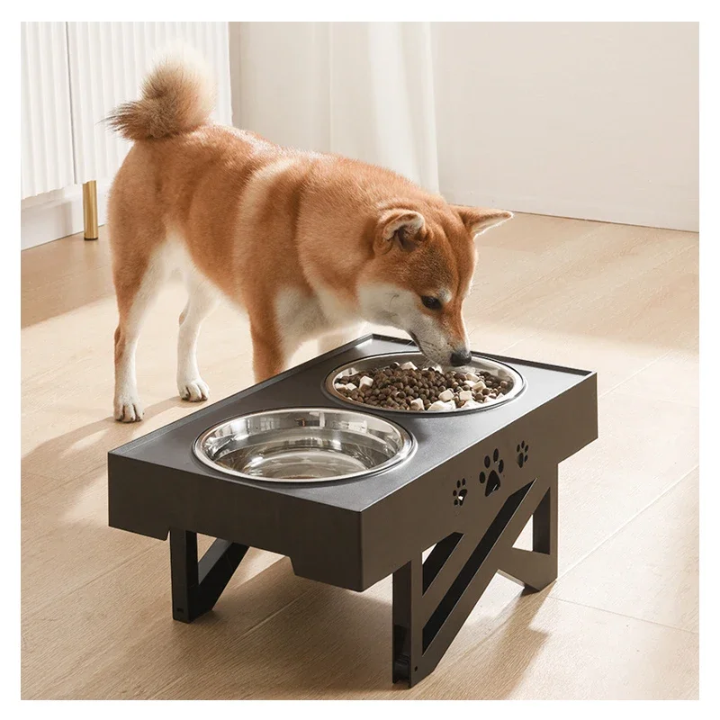 

High Quality Pet Supplies Adjustable Stainless Steel Large Capacity Pet Feeder Non-slip Dog Bowl Double Bowl Pet Food Bowl