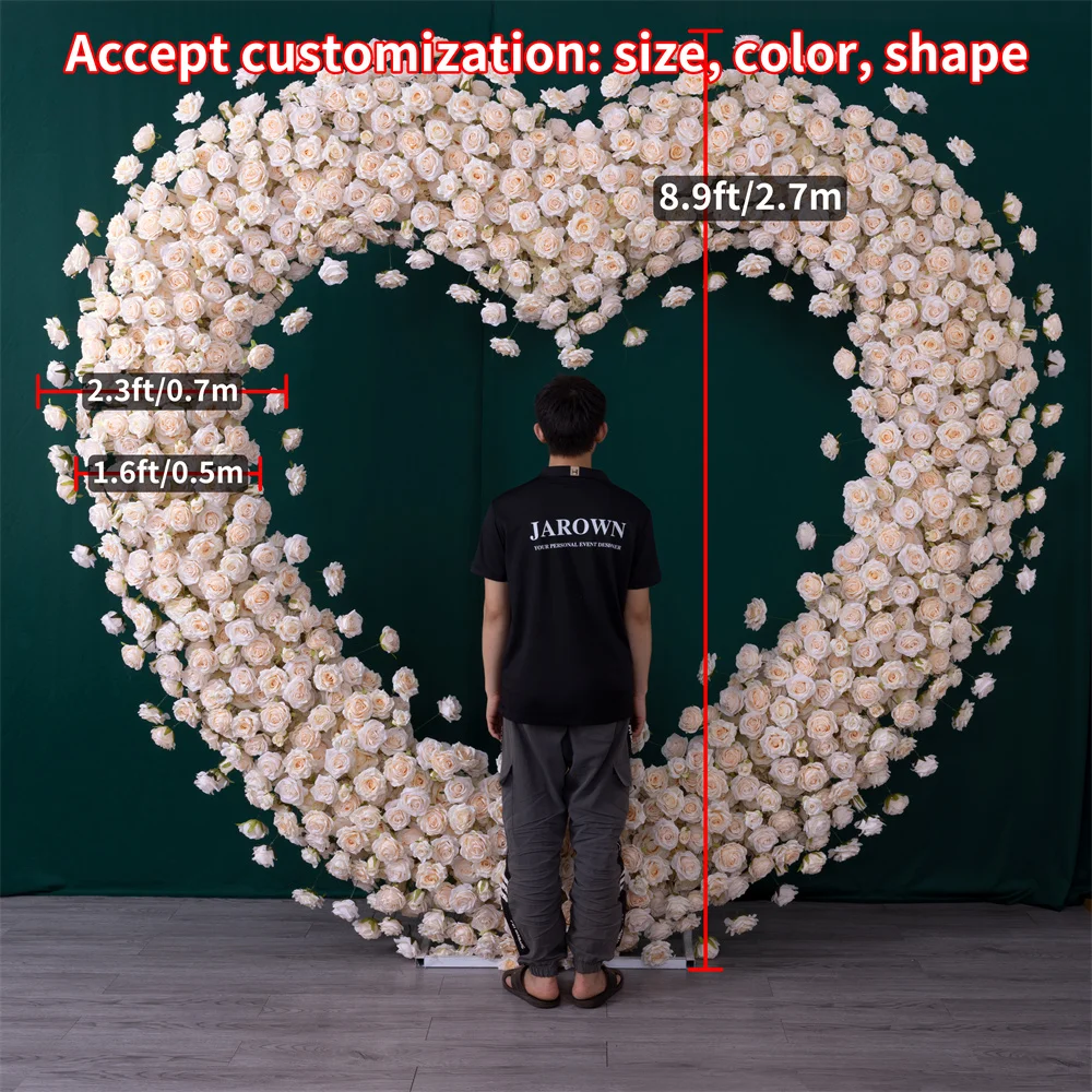 Customized Champagne Rose Love Heart Shape Artificial Flower Arrangement for Wedding Decoration Birthday Party Arch Decor Props