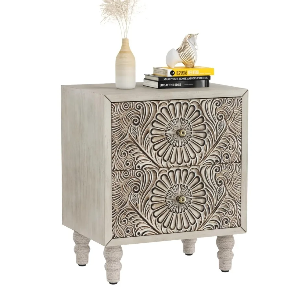 

Прикроватная тумбочка с 2 ящиками, 18-дюймовый винтажный прикроватный столик, маленький приставной столик для гостиной, легкий акцентный столик из МДФ, на заказ