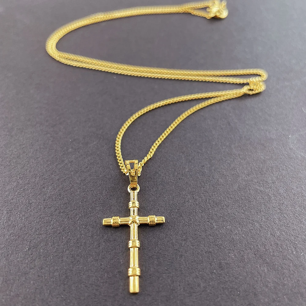 24K Gold Necklace Religious Faith Cross Pendant Necklace for Women & Men Jewelry Gifts