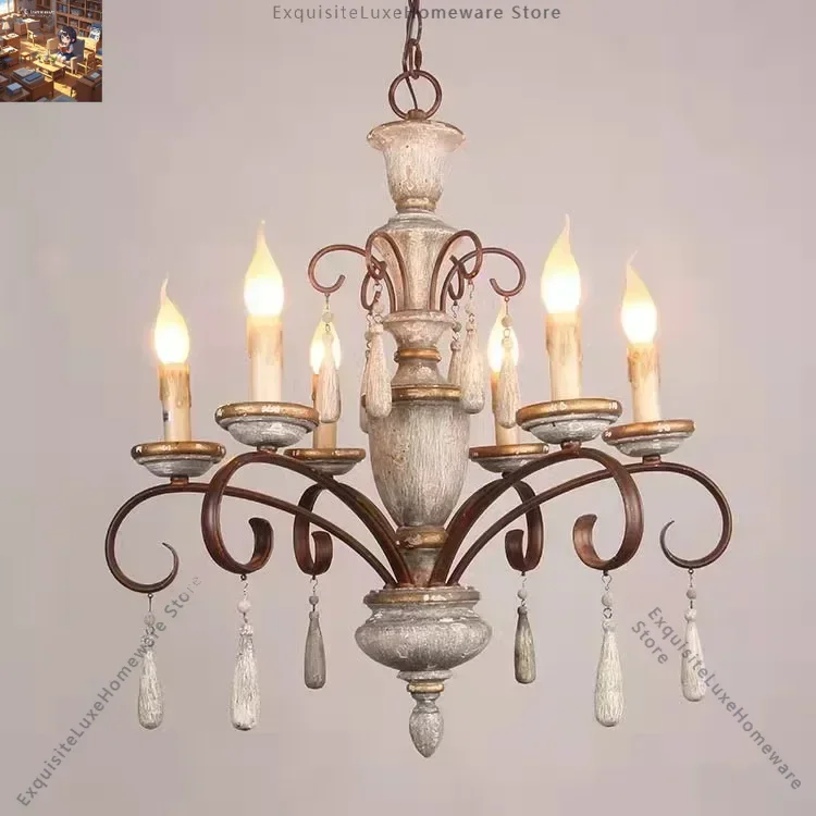 

Vintage Loft American Solid Wood Made Old Chandeliers Living Room Dining Room Bedroom Villa Vintage Indoor Light Design