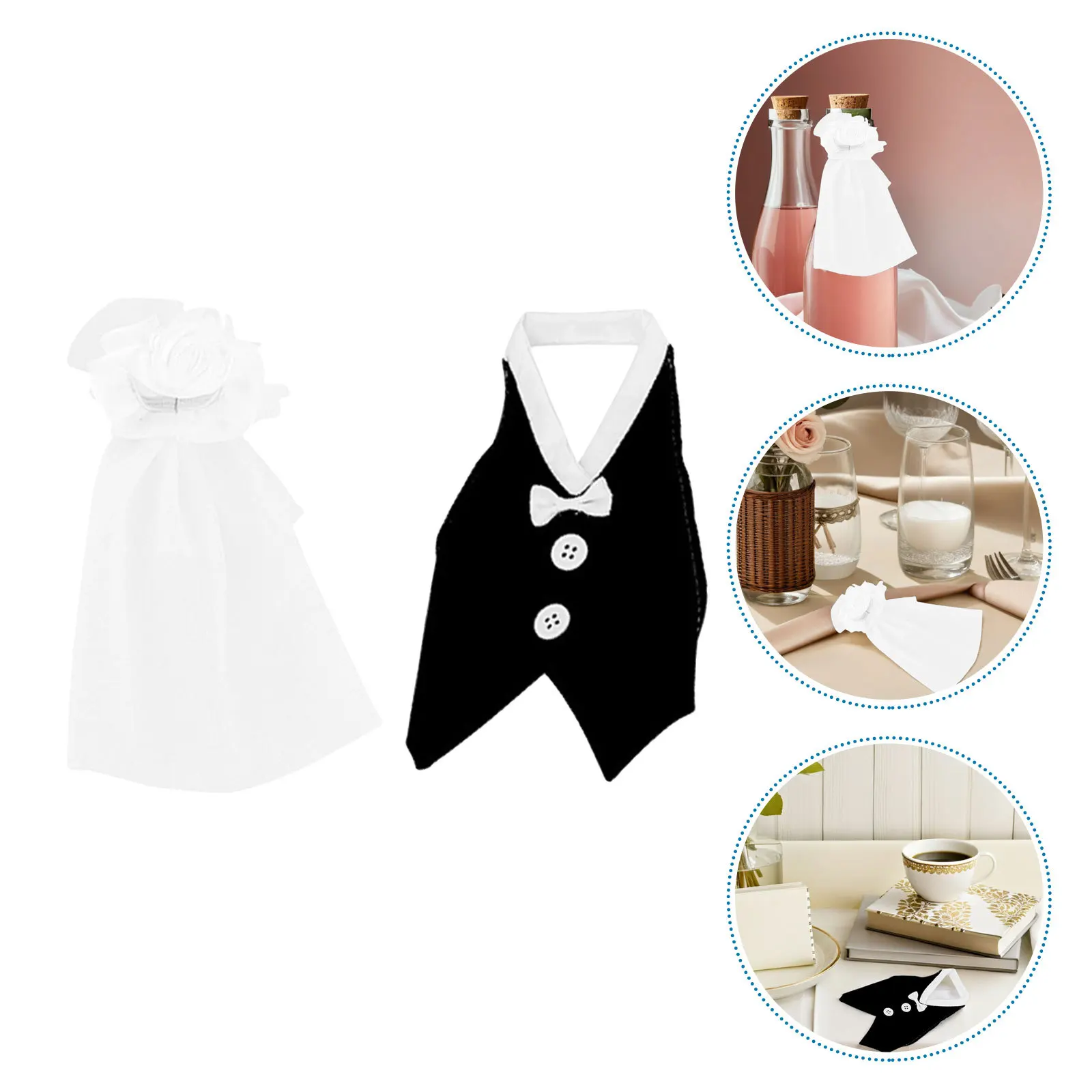 

2Sets Wedding Couple Wine Bottle Covers Bride Groom Bridal Shower Engagement Reception Decorative Wine Bottle Accessories