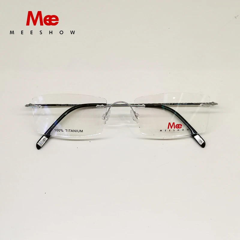 Meeshow Brand design Rimless Glasses 100%Pure Titanium glasses optical frame with case Eyeglasses Custom MR-8 myoptics Lens 8508