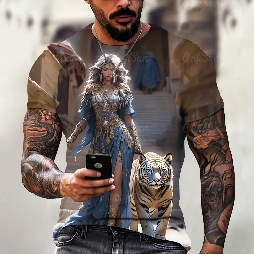 

Summer Men Beauty Animal Tiger Print 3d Printed T-Shirt Fashion Harajuku Retro Personality Plus Size O Collar Short Sleeve Top
