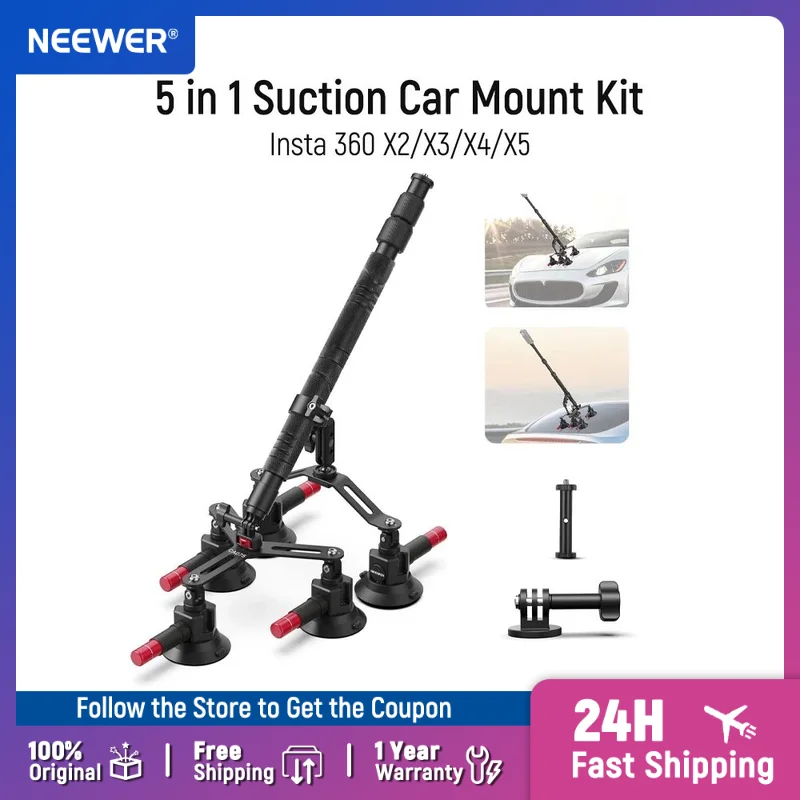 NEEWER 5 in 1 Suction Car Mount Kit For Insta 360 X5 X4 X3 Insta360 X2 GoPro Max DJI OSMO 360 Action Camera Accessories
