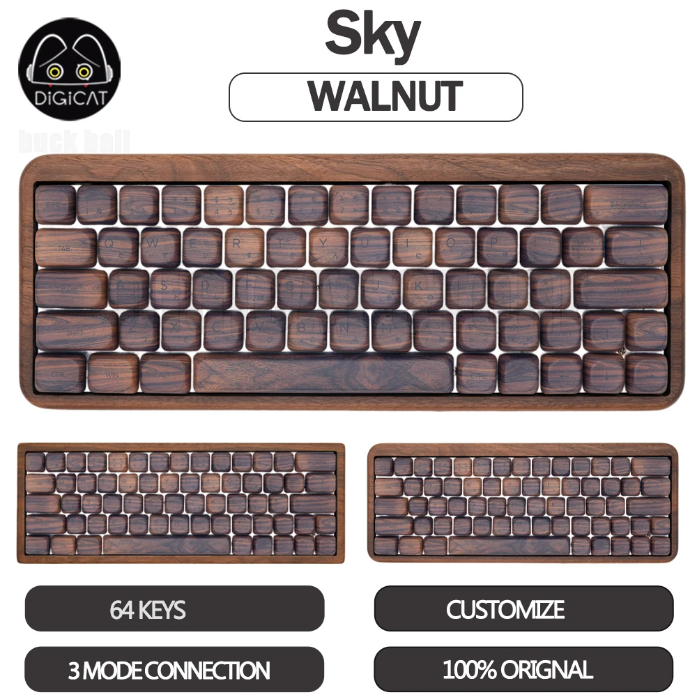 

Sky Walnut Mechanical Keyboard 3Mode USB/2.4G/Bluetooth Wireless Keyboard 64Key RGB Backlit Keycaps PBT Customized Keyboard Gift