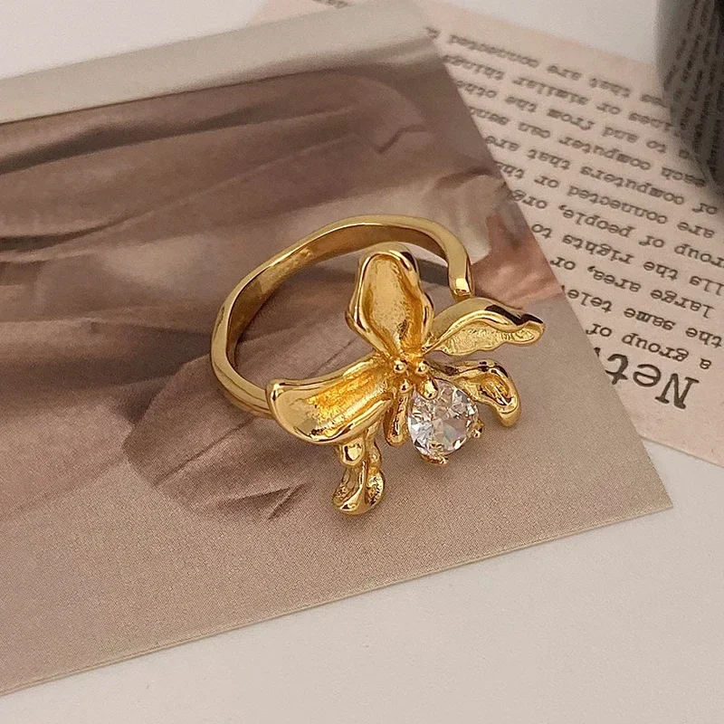 Anelli di apertura del fiore del zircone dell'argento sterlina 925 reale per le donne Accessori di personalità minimalista dei gioielli raffinati della pianta alla moda