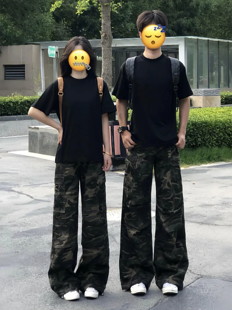 

American Retro Camouflage Work Pants Men's Design Sensation High Street Straight Leg Long Extended Flared Jeans Casual Loose Fit