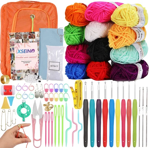 

Customize Crochet Set Kit with Crochet Hooks Yarn Set Premium Bundle Includes Yarn Balls, Needles, Accessories Kit, Tote Bag