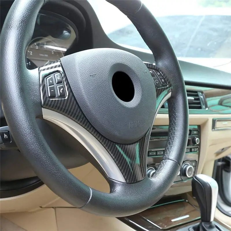 A024-For BMW E90 3 Series E90 E92 320I 330I 325I 2005-2012 Car Steering Wheel Decoration Trim Accessories, ABS Carbon Fiber