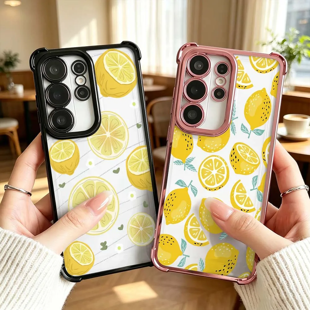 Simple Lemon Pattern Cover For Samsung Galaxy S26 S25 S24 S23 S22 Ultra FE Plus Electroplating Anti Fall Phone Case