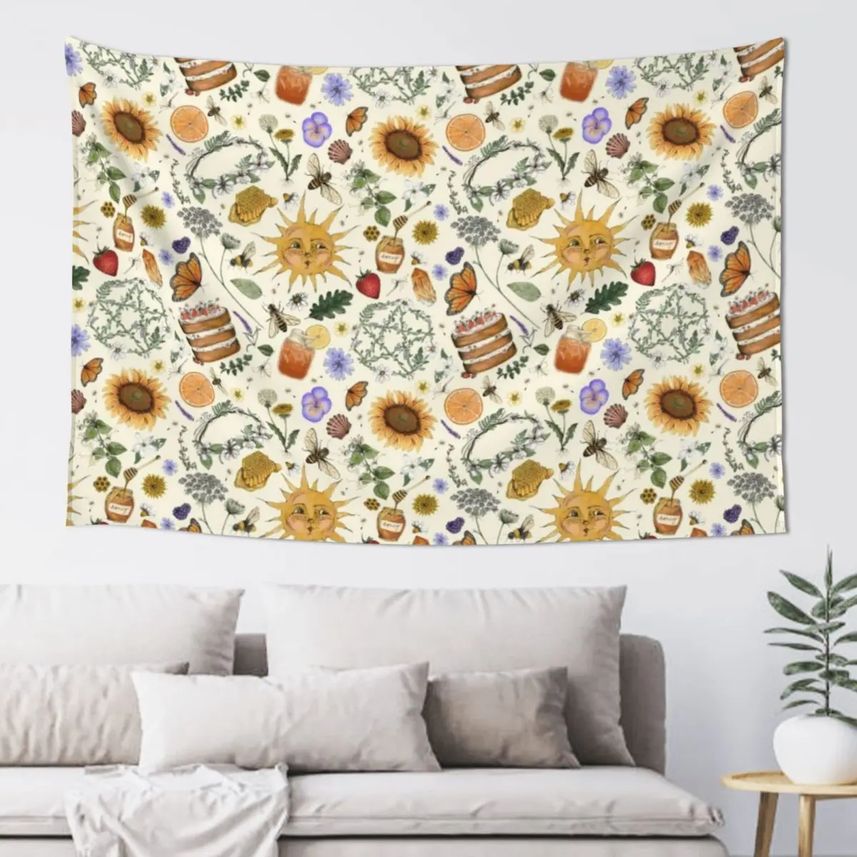 

Litha Pattern- Cream Tapestry Cute Room Things Aesthetic Home Decor Tapestry