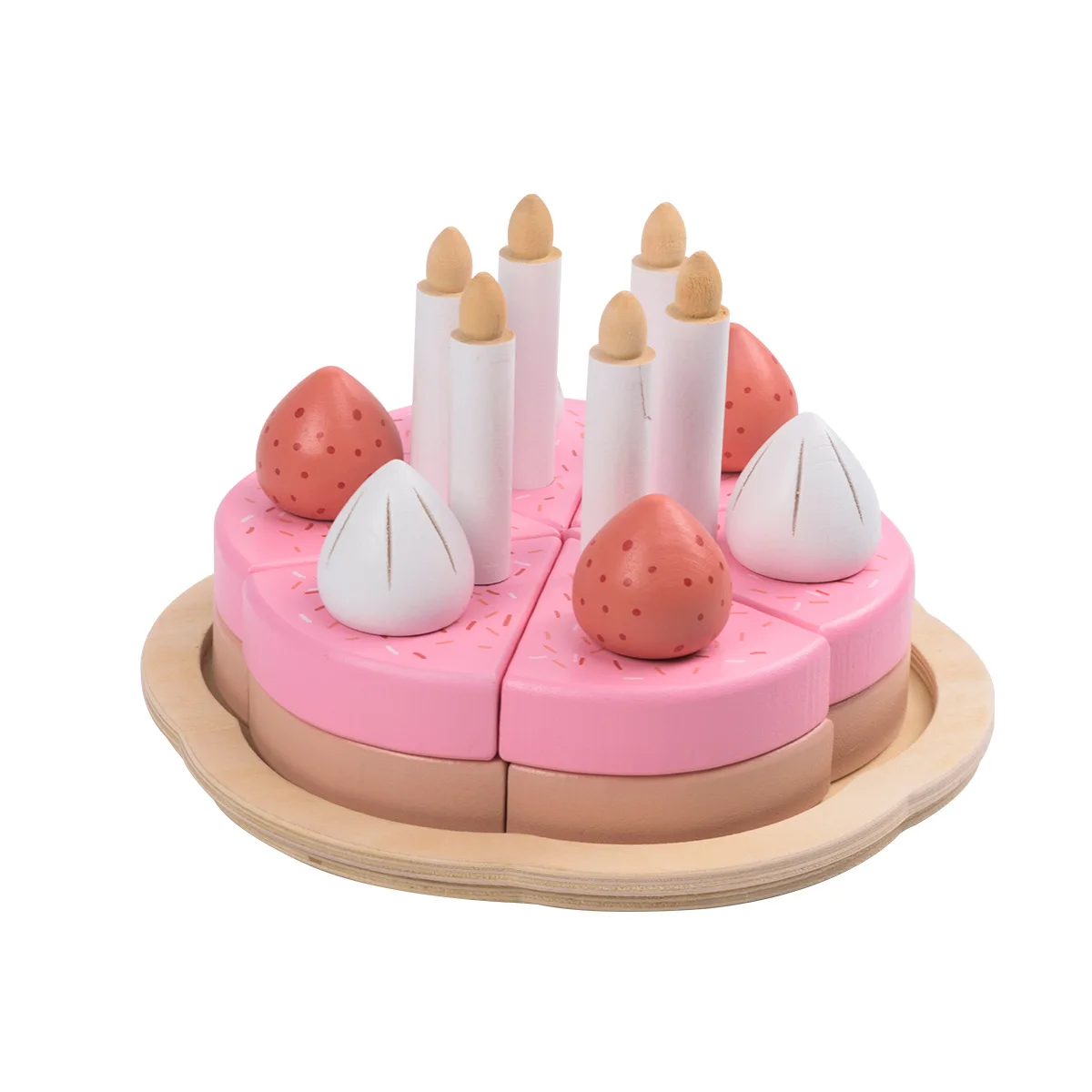 

Kids Toy Simulation DIY Wooden Double Strawberry Birthday Cake Model Kitchen Pretend Play Cutting Cake Toy for Child Education