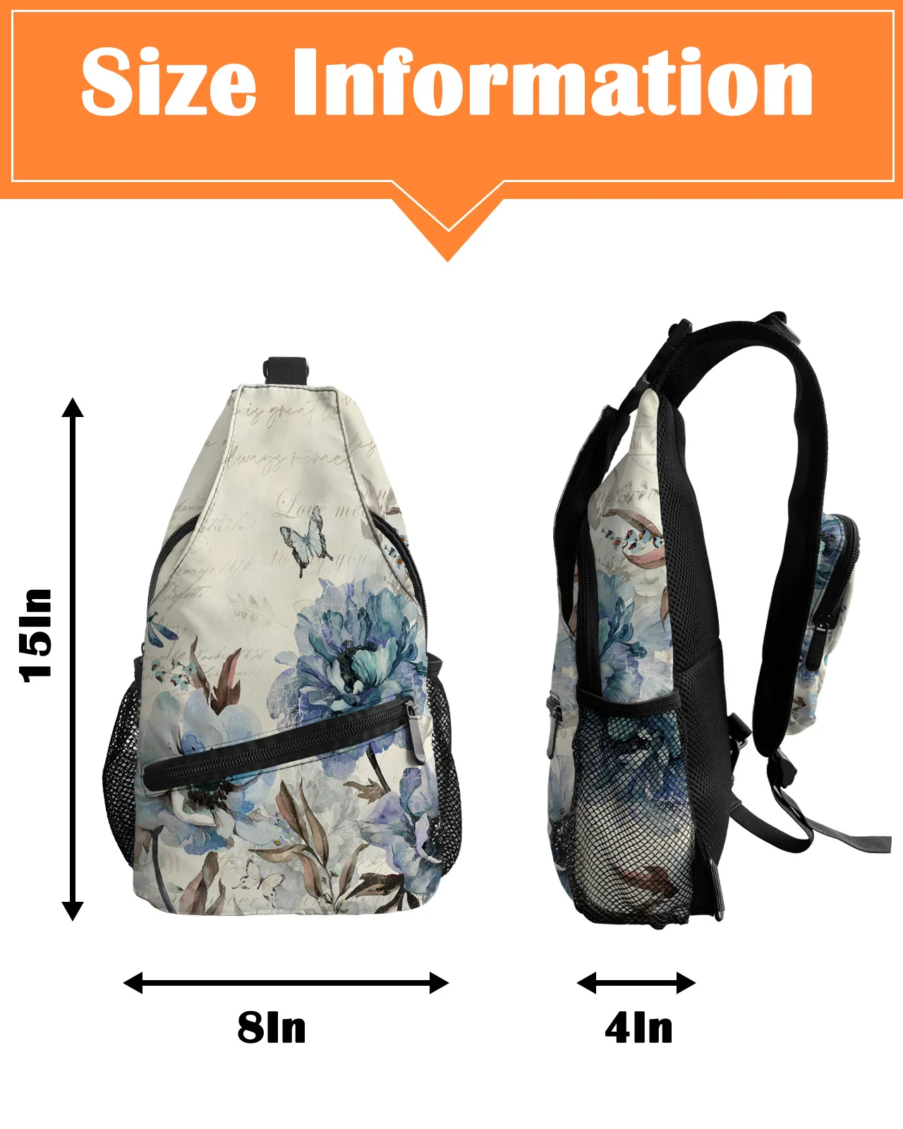 Vintage Flowers Butterflies Peonies Chest Bag for Man Women Casual Crossbody Bag Travel Shoulder Bag Large Capacity Sling Bag