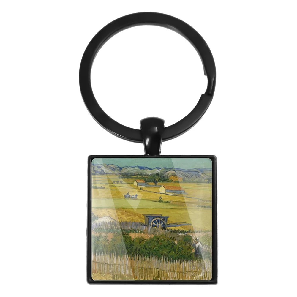 Oil Painting Art Van Gogh The Starry Night HD Printing Photo Square Keychain Backpack Decoration Jewelry Key Ring Wholesale Gift - view 5