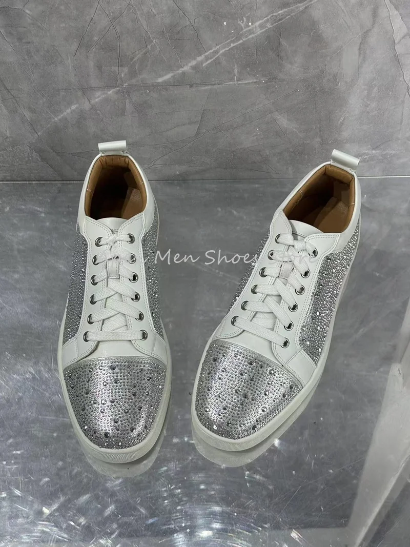 2024 Spring Men's Sneakers Versatile Flat Diamond Bling Lace Up Women's Casual Sneakers Shallow Walking Trendy Single Shoes