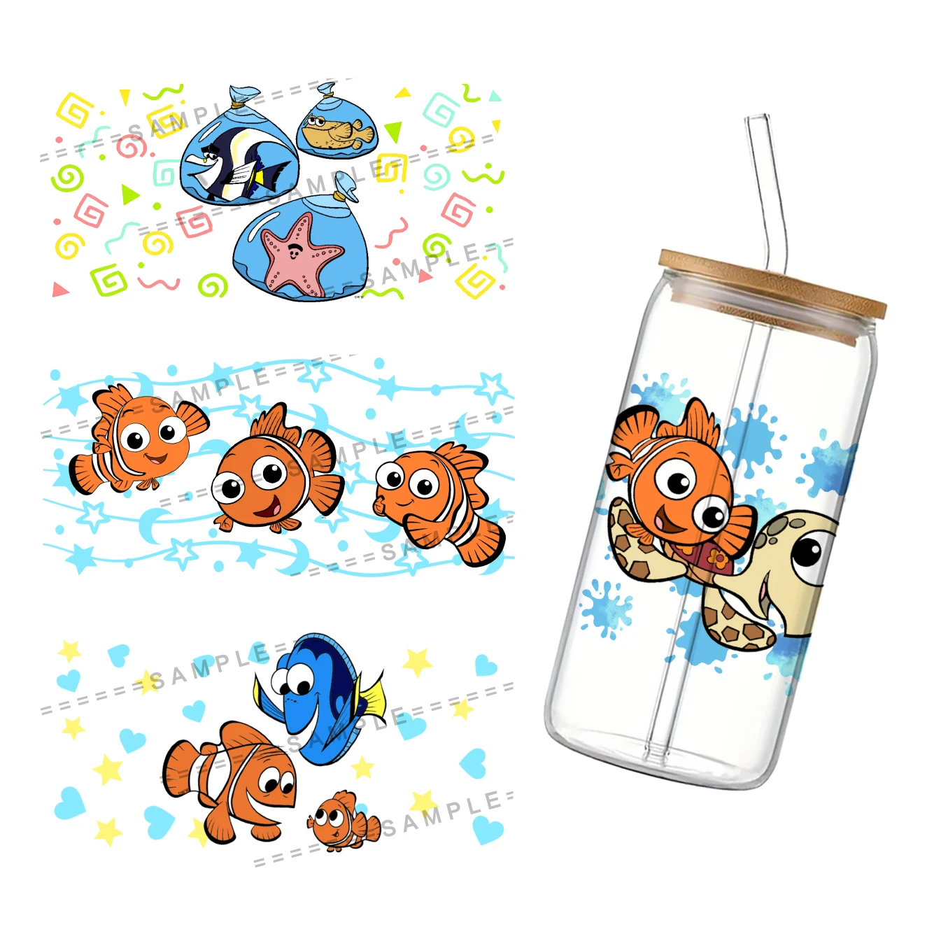 

Disney Finding Nemo For Libbey 16oz Can Glass 3D Waterproof UV DTF Coffee Can Wrap Libbey Glass Wrap