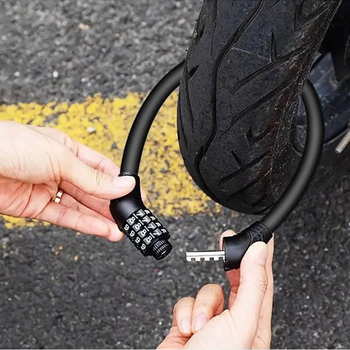 Motorcycle Bike Safety Anti-theft Lock Waterproof Portable Scooter Bicycle Coiled Steel Cable Lock Alloy Lock Head