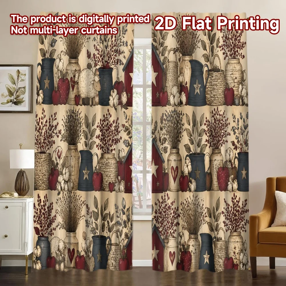 2D FLAT PRINTING 2pcs Curtains (Without Rod) Country Rustic Arrangement Chic Chic Curtains Yarn Curtains Easter Eggs Decorative