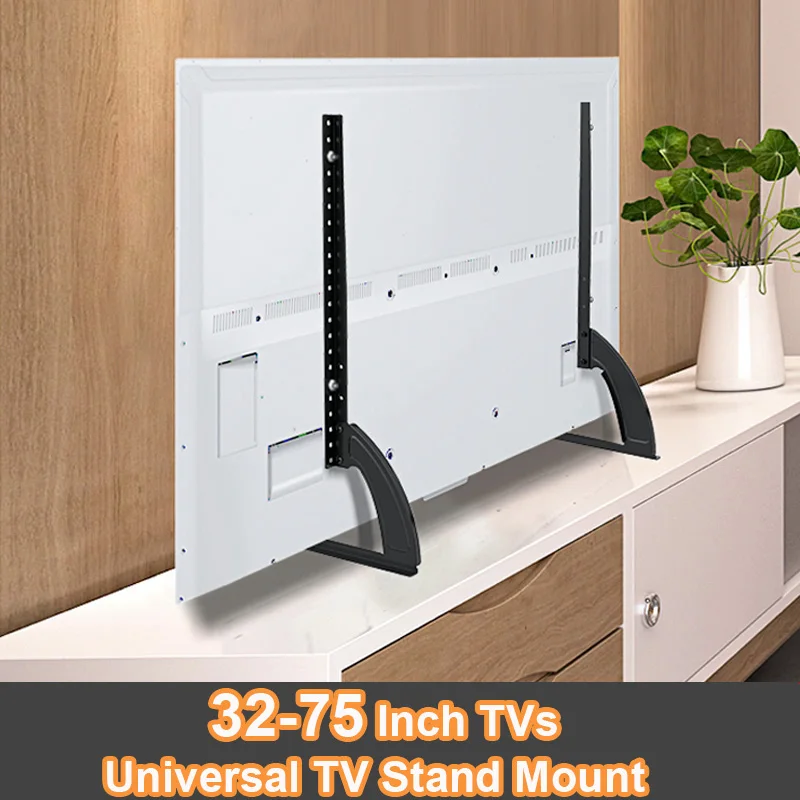 TV Stand Mount, Universal TV Stand Tabletop for 32 to 75 inch TVs, Strong TV Legs Holds up to 110lbs, Height Adjustable TV Base