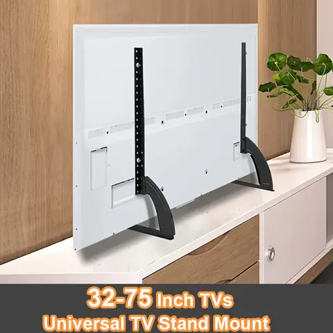 TV Stand Mount, Universal TV Stand Tabletop for 32 to 75 inch TVs, Strong TV Legs Holds up to 110lbs, Height Adjustable TV Base