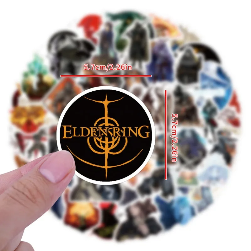 55 قطعة من ملصقات الكتابة على الجدران الكرتونية من Elden Ring، ملصقات شارات لحقيبة الكمبيوتر المحمول والجيتار، لعبة كلاسيكية للأطفال ذاتية الصنع