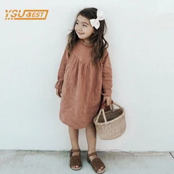 Kids Baby Girls Long Sleeve Solid Color Dress Spring Autumn Kids Baby Girls Lace Princess Children Clothes Dress