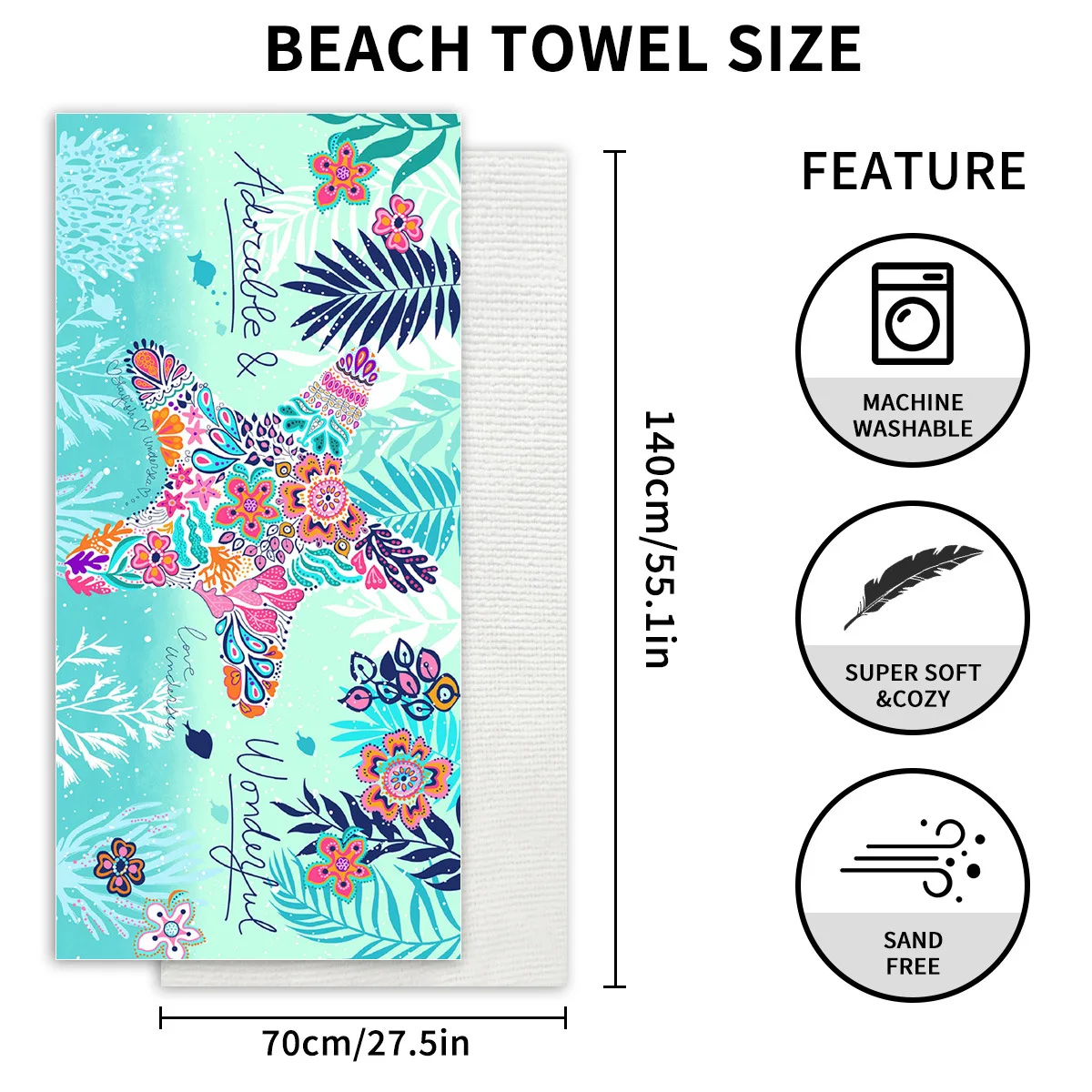 

70*140CM Trendy Microfiber Beach Towel Absorbent bath towel large Quick-drying sunscreen for Adults Kids Travel Swimming Pool