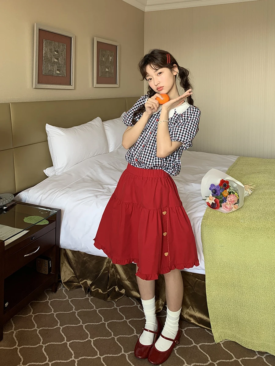 

Новая летняя юбка Slimming High Waist A-Line с плиссировкой и декоративными элементами из хлопковой смеси Sle Jiang Jam