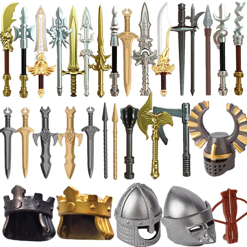 Military Medieval Building Blocks Solider Figures Weapons Crusader Spartan Knights Accessories Warrior Sword Helmet Tomahawk Toy