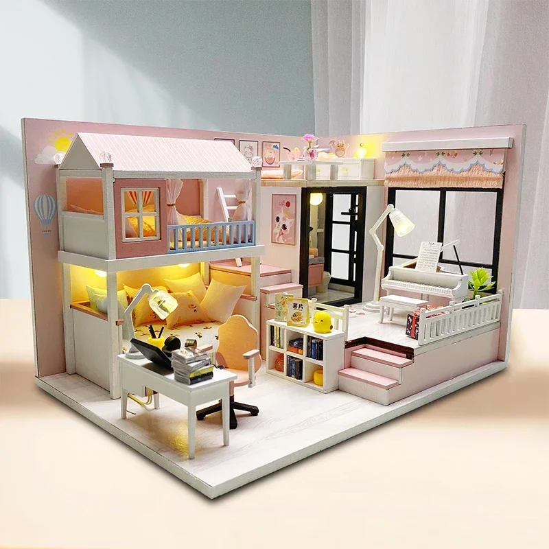 

DIY Wooden Casa Doll Houses Miniature Building Kits with Furniture Light Modern Loft Dollhouse Toys for Adults Birthday Gifts