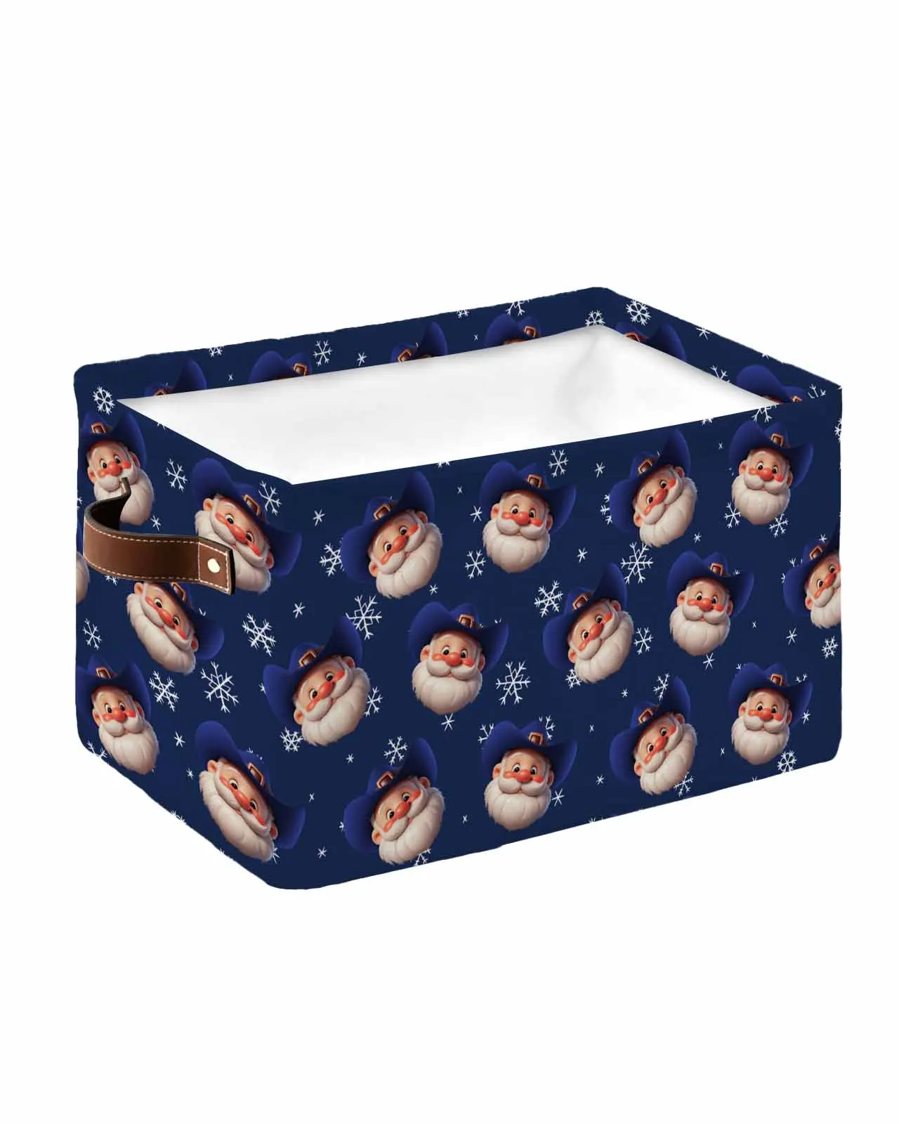 Western Christmas Cowboy Santa Claus Blue Foldable Storage Basket Waterproof Home Clothing Organizer Children Toy Storage Bag