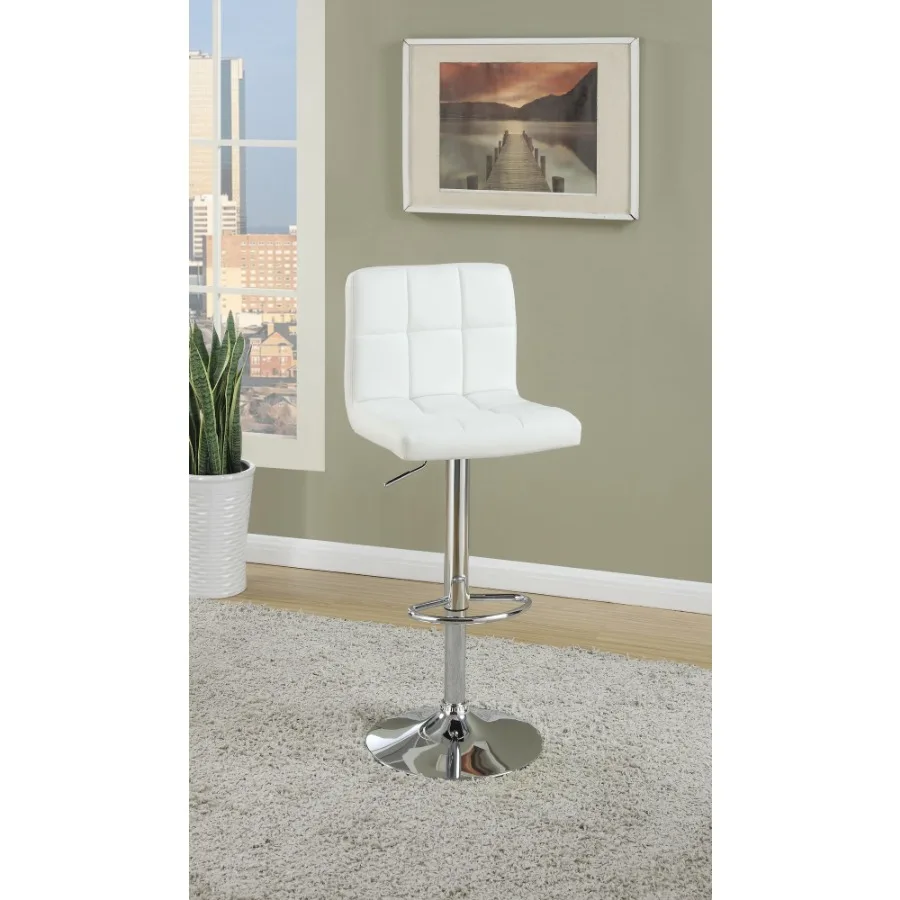 

White Faux Leather Bar Stool Counter Height Chairs Set of 2 Adjustable Height Kitchen Island Stools Modern