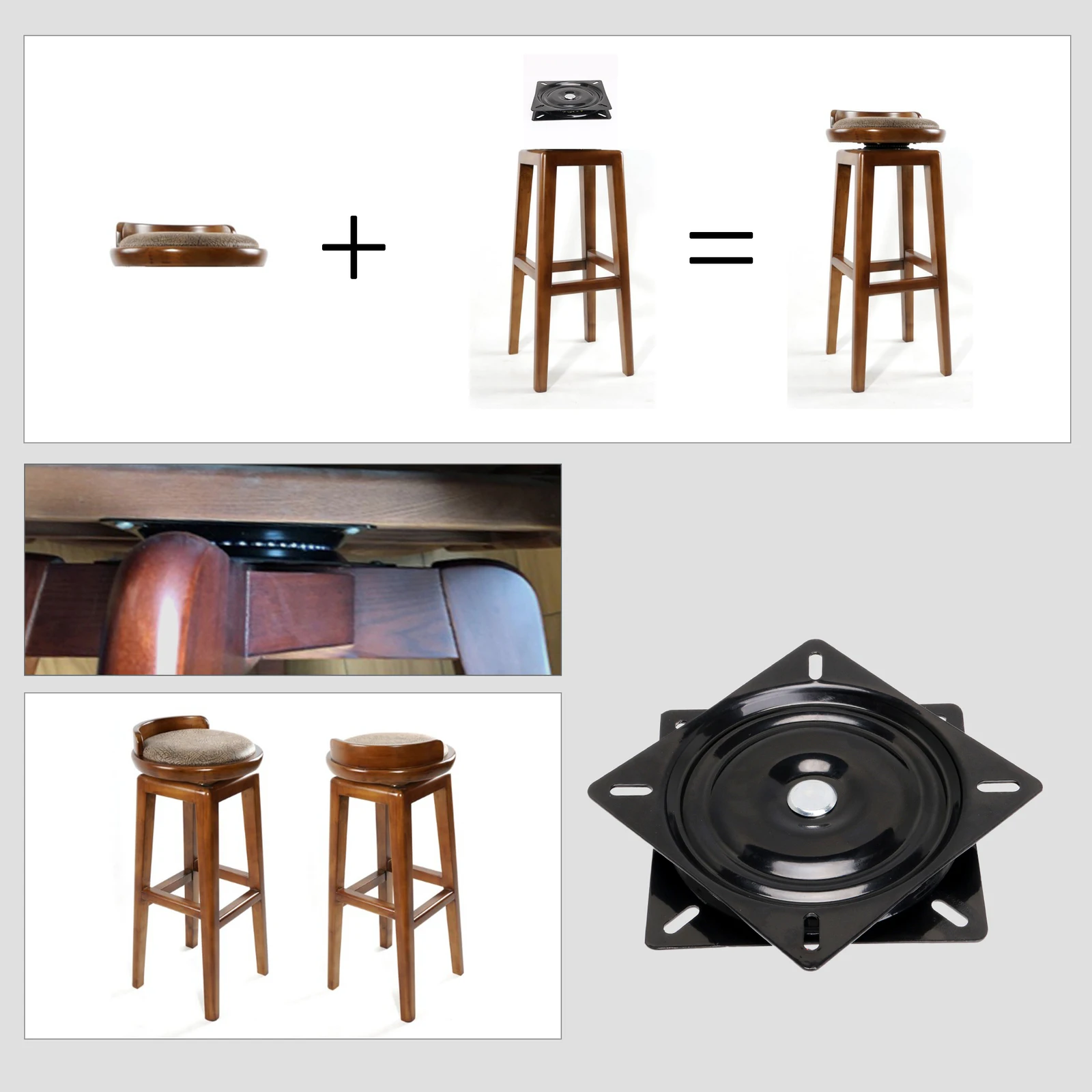 6.1 Inch Square Ball Bearing Swivel Plate, 360 Degree Rotating Chair Turntable Replacement Base