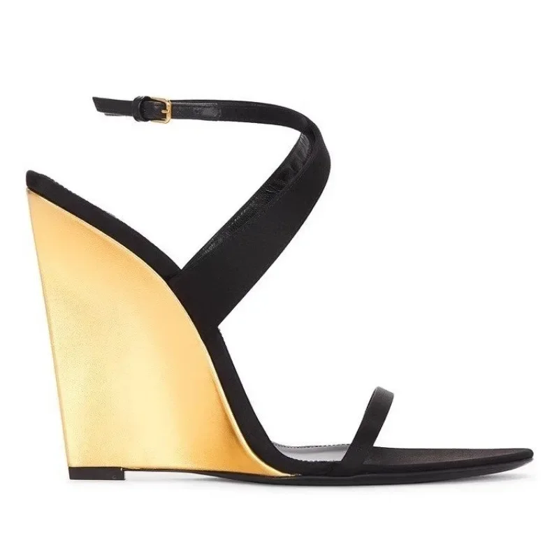 Gold Wedge Sandals Women's 2025 Spring New Sex Catwalk High Heels
