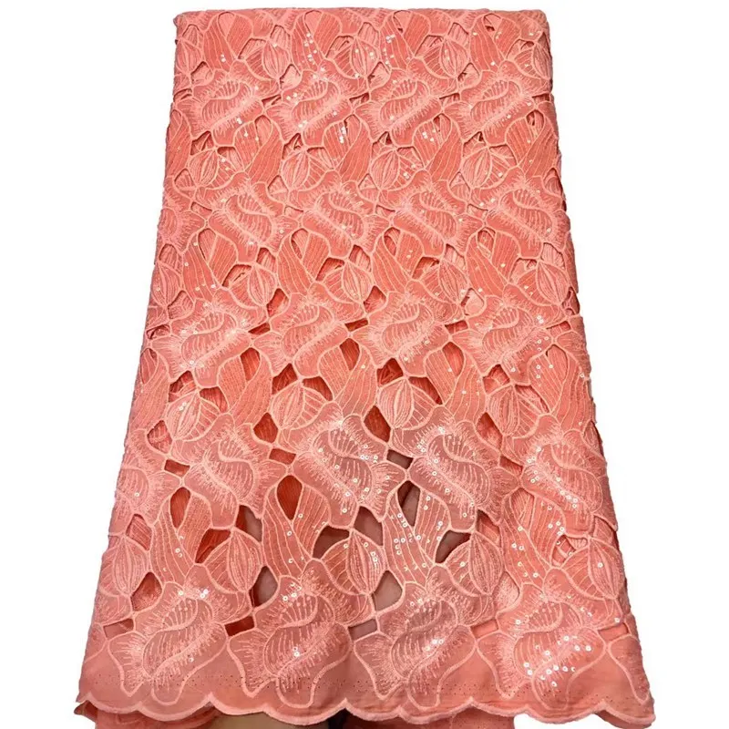 High Quality Nigerian French Tulle Lace Peach Fabric For Wedding Party ML8696