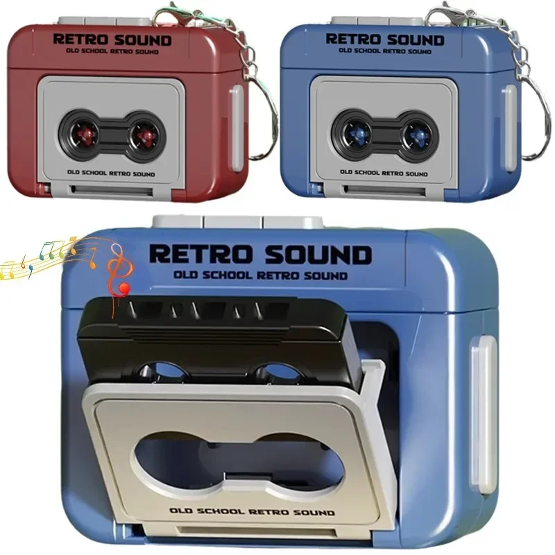 Vintage Tape Recorder Music Keychain Mini Tape Chain Storage Box Commemorate Holder Wall Key Player Fun Red Blue Couple Gifts