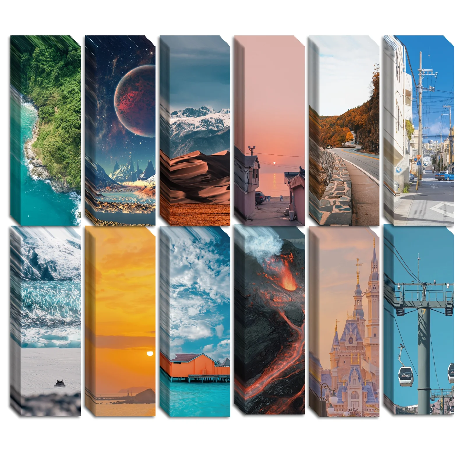 24 Pcs Landscape Bulk Bookmarks 12 Designs Cool Landscape Bookmarks Double Sided Bookmarks