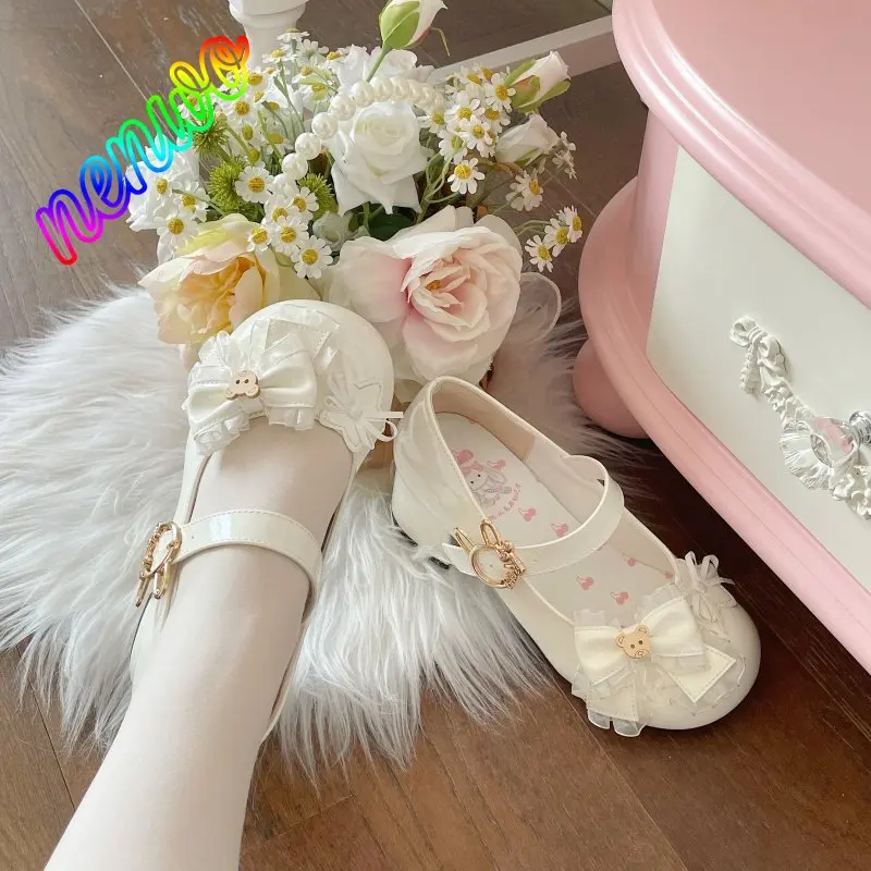 

Women Lolita Shoes 2026 Mary Jane Shoes Cute Bow High Low Heels Luxury Princess Single Shoes Women's Pumps Zapatos Mujer